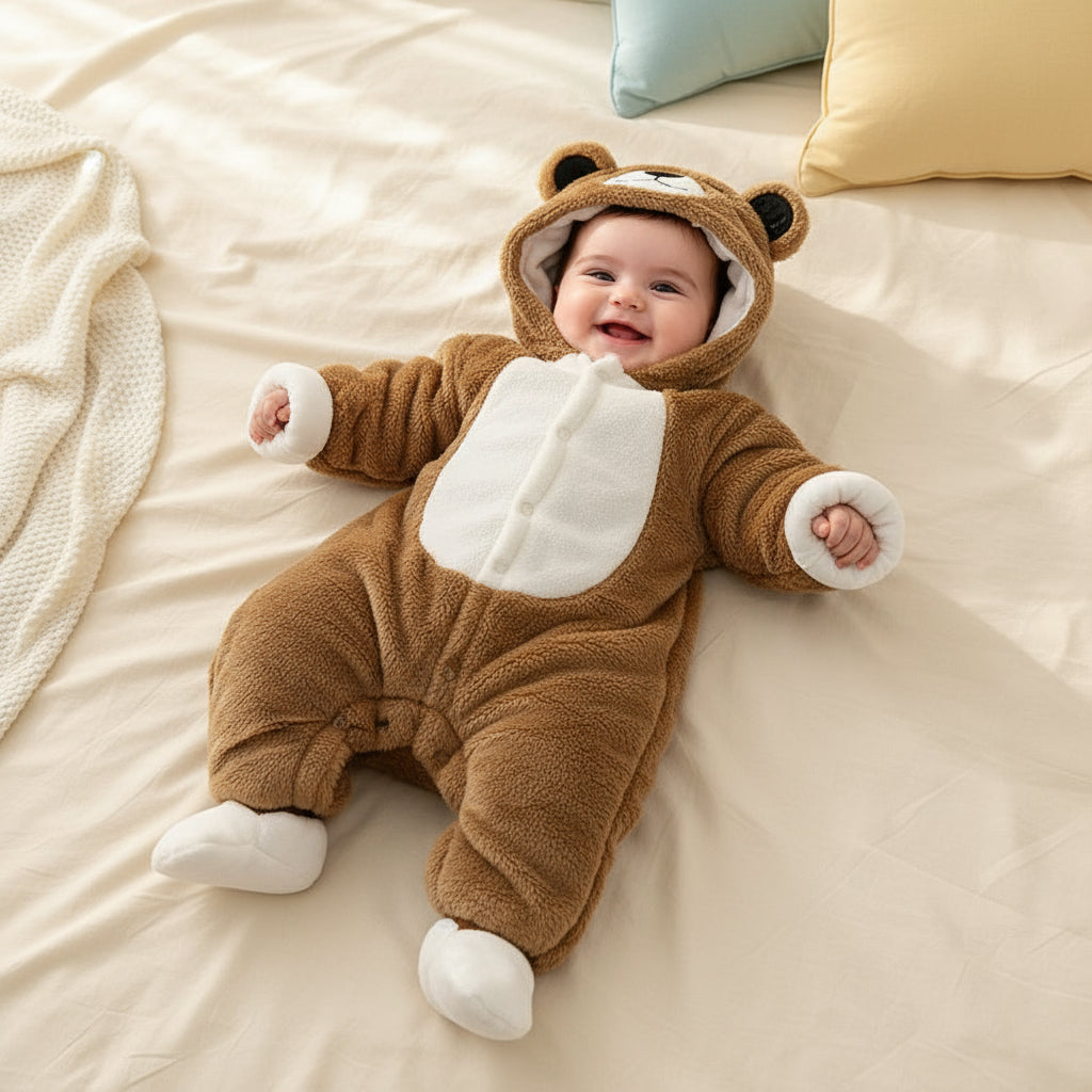 Baby Cotton Hooded Onesie – Thick Winter Jumpsuit for Infants & Toddlers - Baby Time Now