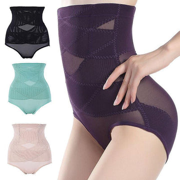 Woman wearing high waist postpartum belly shaping pants in black – seamless tummy control for new moms