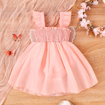 Baby Girl Smocking Sling Butterfly Mesh Gown - Baby Time Now