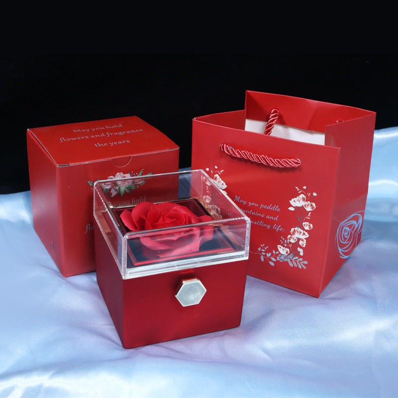 BTN Rotating Rose Jewelry Gift Box – Preserved Flower & Drawer for Rings & Earrings - Baby Time Now