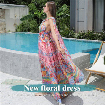 BTN Women’s Floral Large Hem Dress – Elegant Red Maxi Style in Sizes M–XXL - Baby Time Now