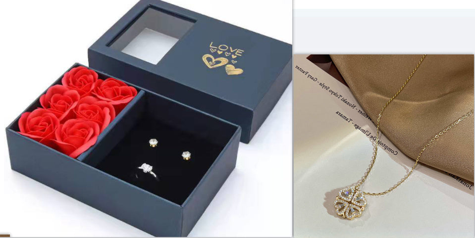 BTN Retro Folding Heart Clover Pendant Necklace – Magnetic 4-in-1 Love & Luck Jewelry - Baby Time Now