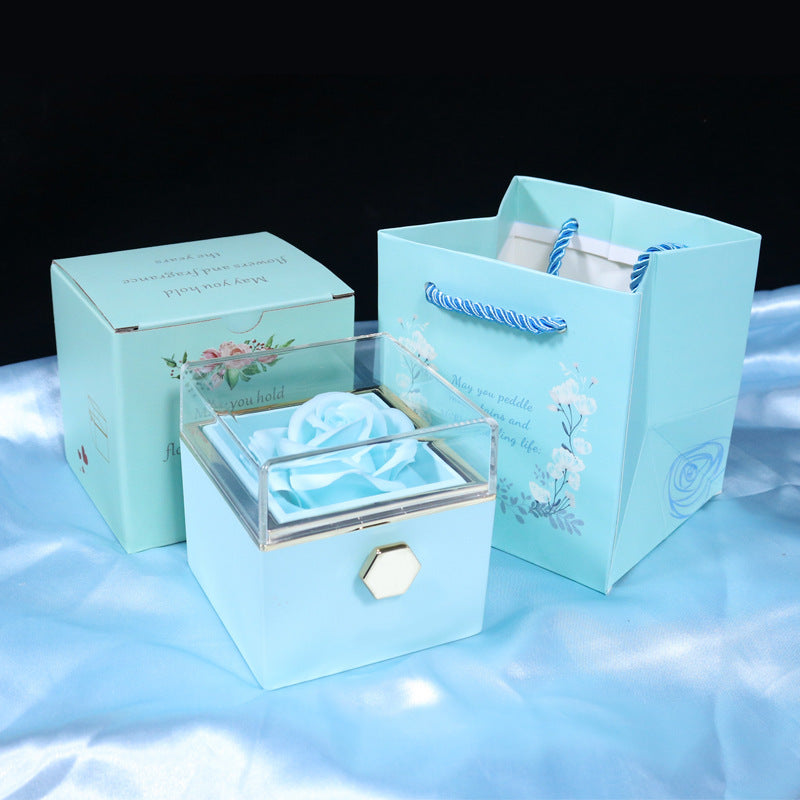 BTN Rotating Rose Jewelry Gift Box – Preserved Flower & Drawer for Rings & Earrings - Baby Time Now