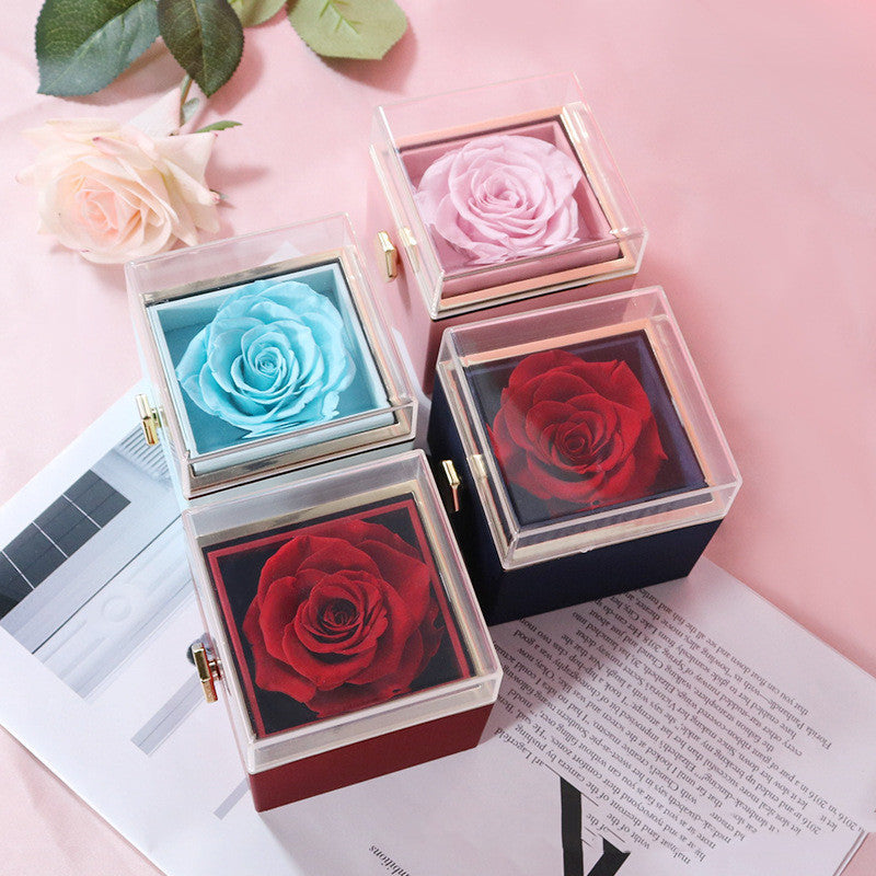 BTN Rotating Rose Jewelry Box – Elegant Acrylic Gift Box for Rings & Earrings - Baby Time Now