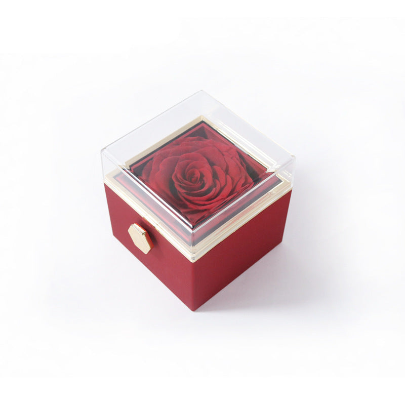 BTN Rotating Rose Jewelry Box – Elegant Acrylic Gift Box for Rings & Earrings - Baby Time Now