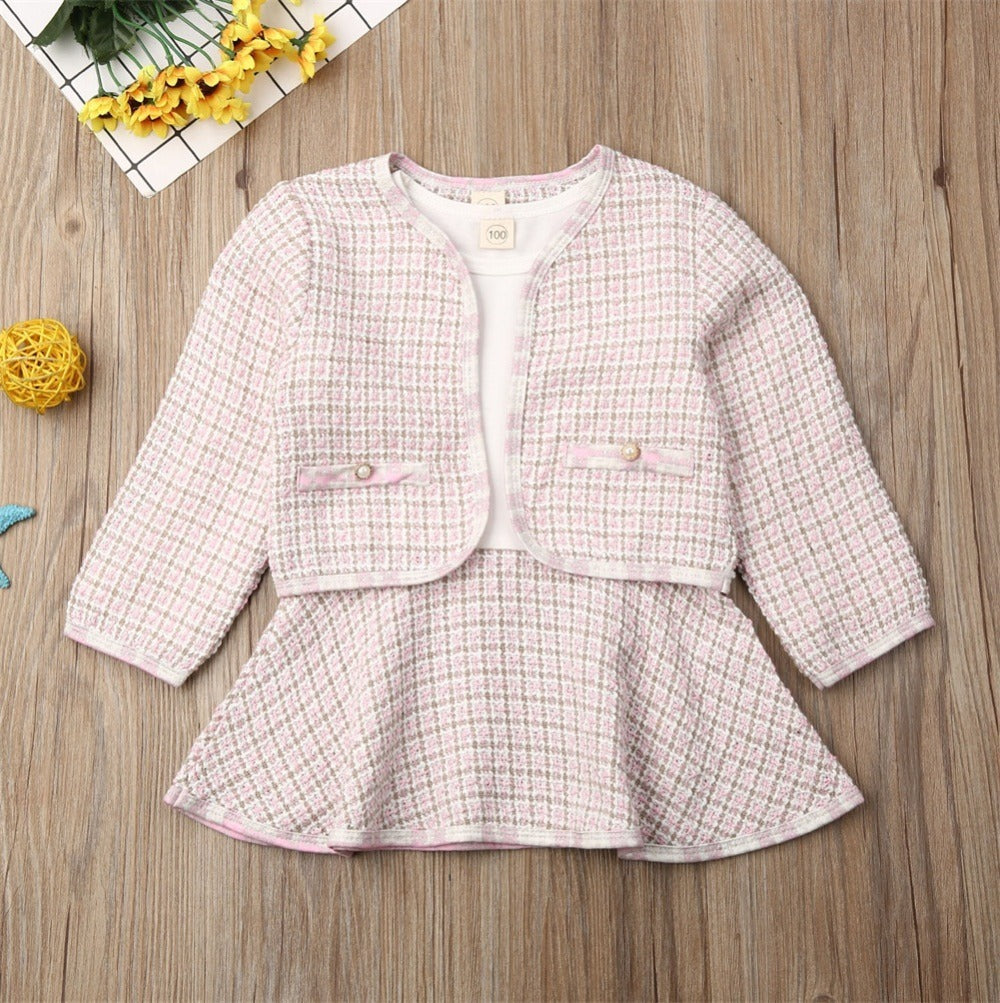 BTN Long-Sleeved Two-Piece Baby Dress Set – Cozy Cotton Blend for Toddlers - Baby Time Now