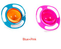 Two colorful baby feeding bowls, one blue and orange, one pink, on a white background.