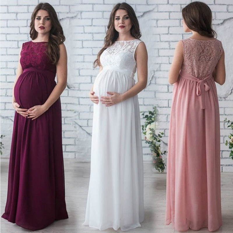 BTN Lace Sleeveless Motherhood Dress – Elegant Polyester Dress for Moms-to-Be - Baby Time Now