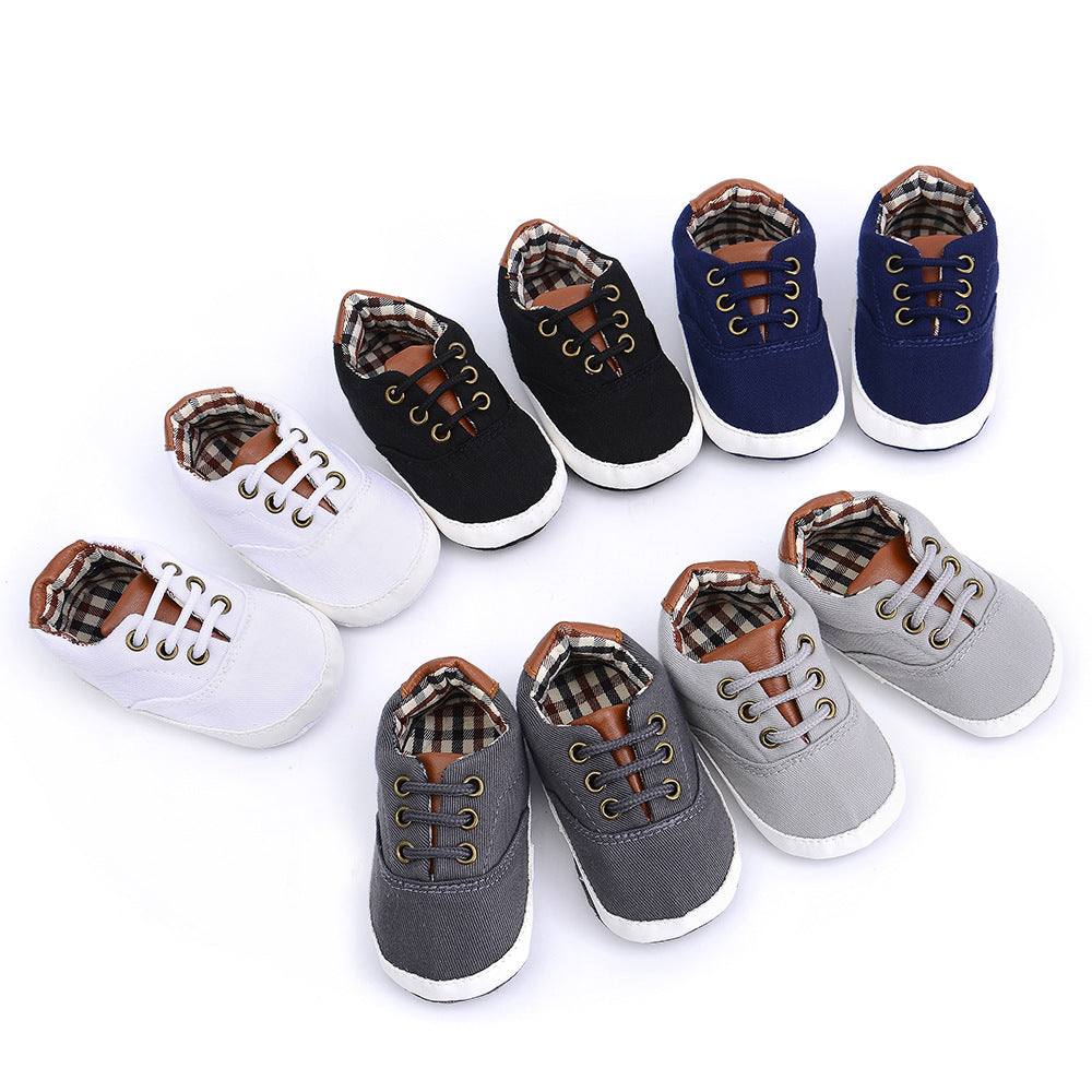 Solid color casual lace soft bottom baby canvas shoes baby shoes toddler shoes - Baby Time Now