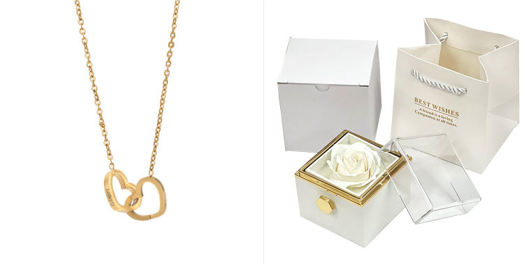 BTN Rotating Rose Jewelry Gift Box – Preserved Flower & Drawer for Rings & Earrings - Baby Time Now