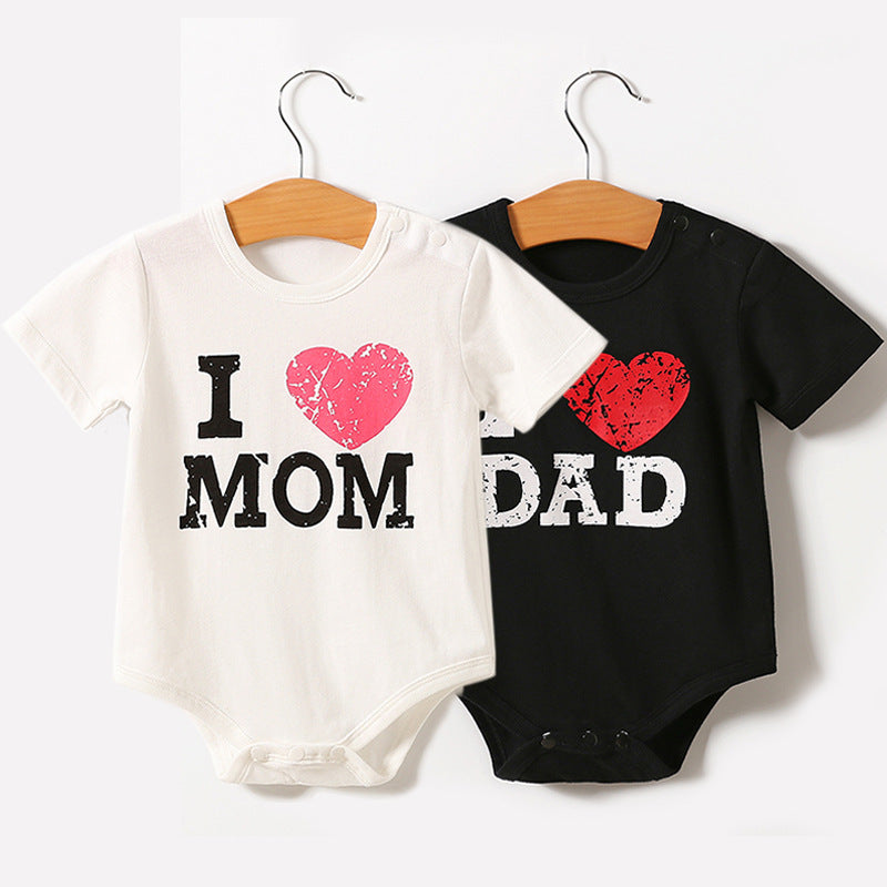 BTN Short Sleeve Baby Romper – Cotton Pullover Bodysuit for Boys & Girls | Love Mom/Daddy - Baby Time Now