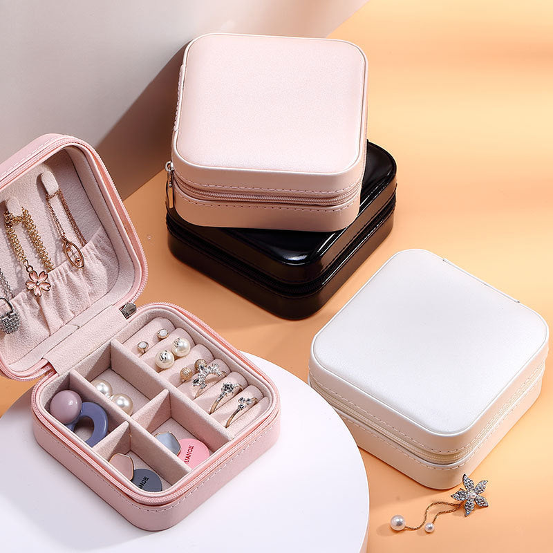 BTN Portable PU Leather Jewelry Box – Single-Layer Travel Organizer for Rings & Earrings - Baby Time Now