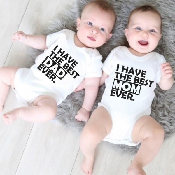 Newborn baby summer cotton romper with MOM or DAD print – breathable thin infant one-piece for 0–24 months