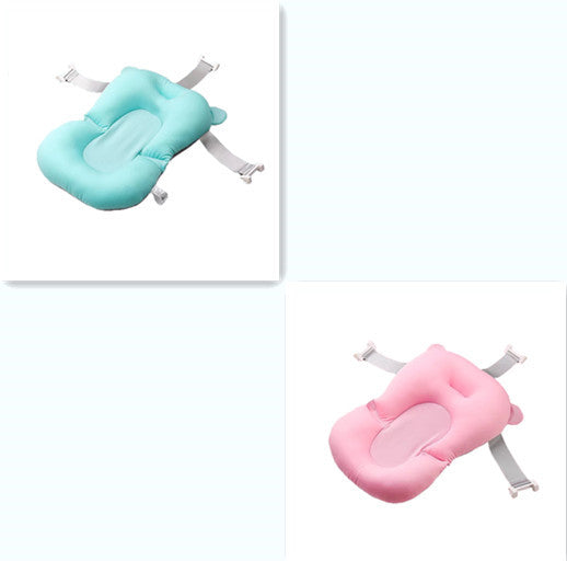 Soft baby bath suspension net in pink and blue, mesh fabric with frame support for safe infant bathing