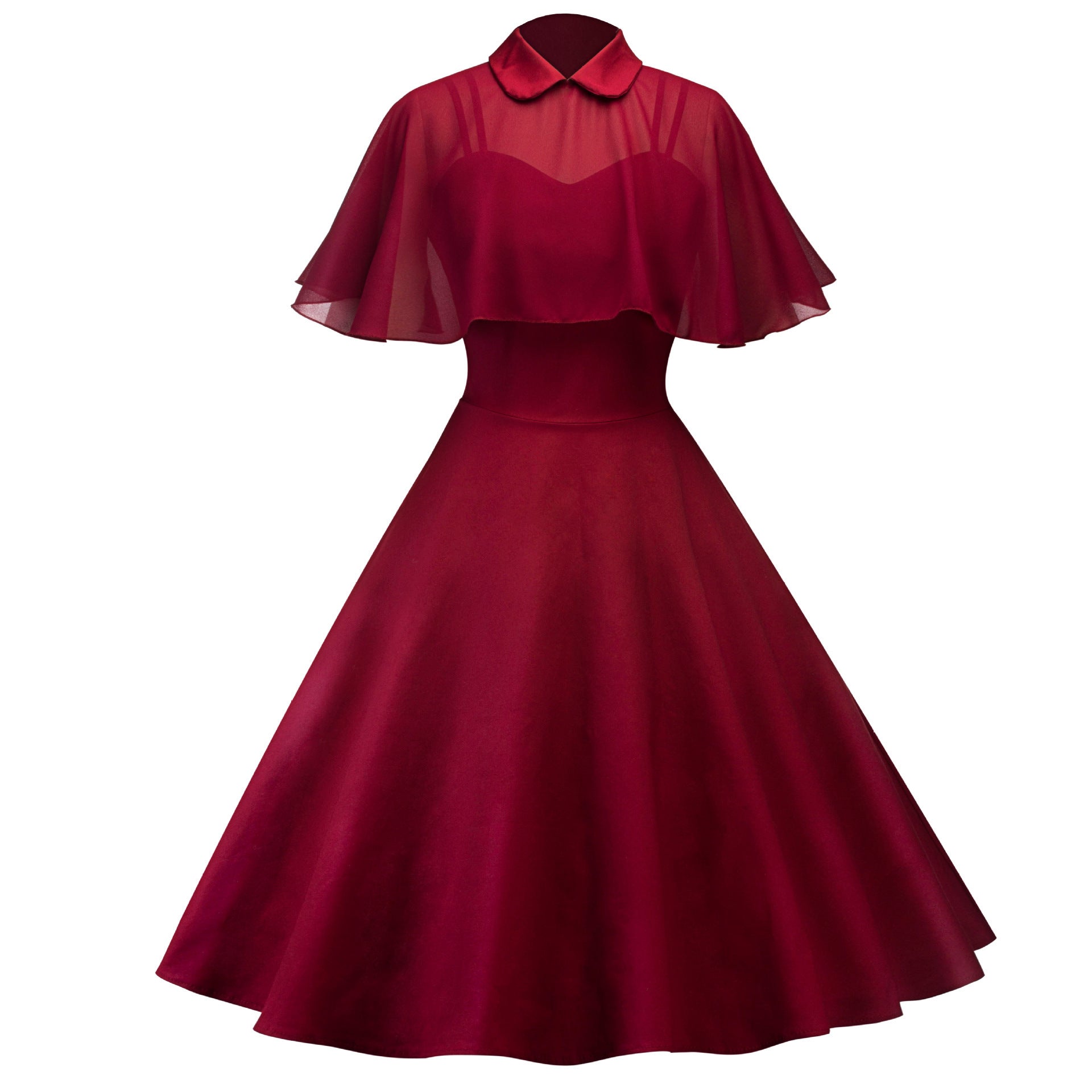BTN Cape Shawl Two-Piece Doll Collar Dress – Mid-Length Cotton Blend Elegant Outfit - Baby Time Now
