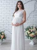 BTN Lace Sleeveless Motherhood Dress – Elegant Polyester Dress for Moms-to-Be - Baby Time Now