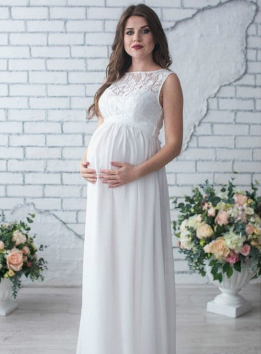 BTN Lace Sleeveless Motherhood Dress – Elegant Polyester Dress for Moms-to-Be - Baby Time Now