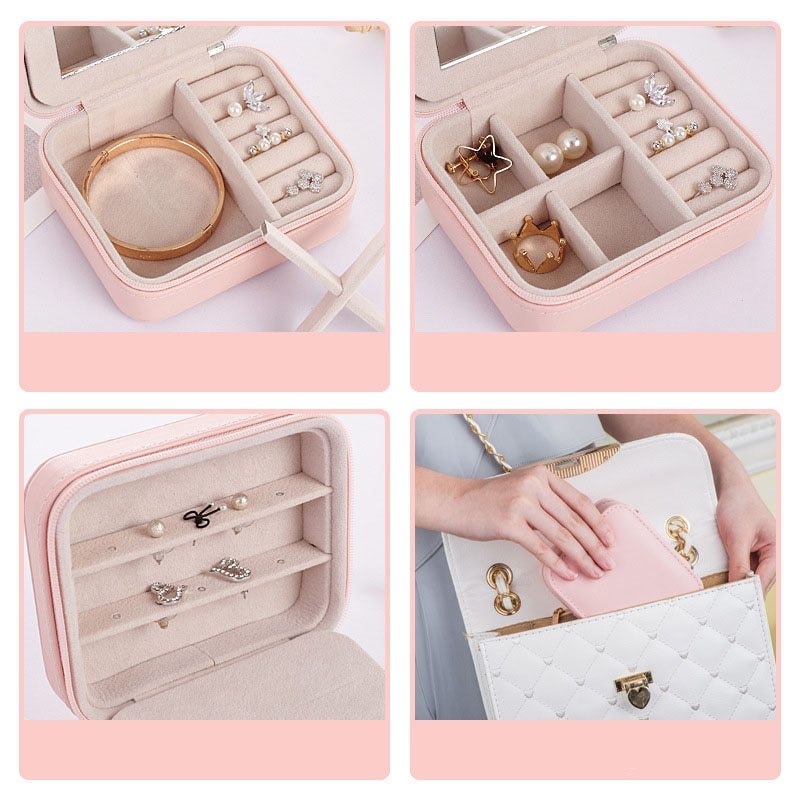 BTN Women’s Mini Jewelry Box – Travel Organizer for Earrings, Rings & Makeup – Portable Zipper Case - Baby Time Now