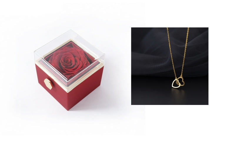 BTN Rotating Rose Jewelry Box – Elegant Acrylic Gift Box for Rings & Earrings - Baby Time Now