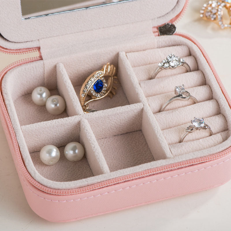 BTN Women’s Mini Jewelry Box – Travel Organizer for Earrings, Rings & Makeup – Portable Zipper Case - Baby Time Now