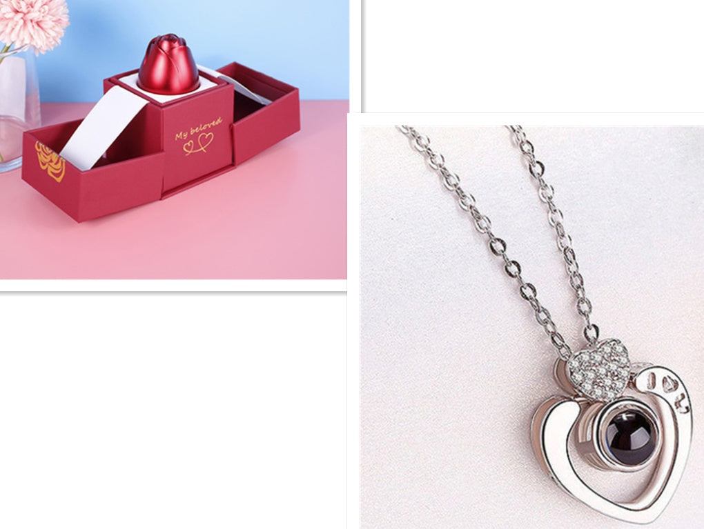 BTN Metal Rose Jewelry Gift Box with Crystal Necklace – Valentine’s & Wedding Gift - Baby Time Now