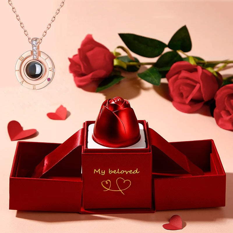 BTN Metal Rose Jewelry Gift Box with Crystal Necklace – Valentine’s & Wedding Gift - Baby Time Now