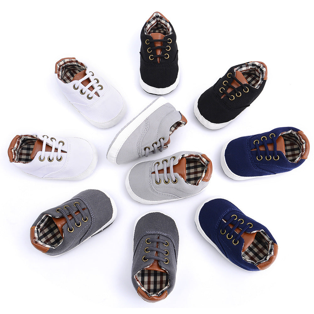 Solid color casual lace soft bottom baby canvas shoes baby shoes toddler shoes - Baby Time Now