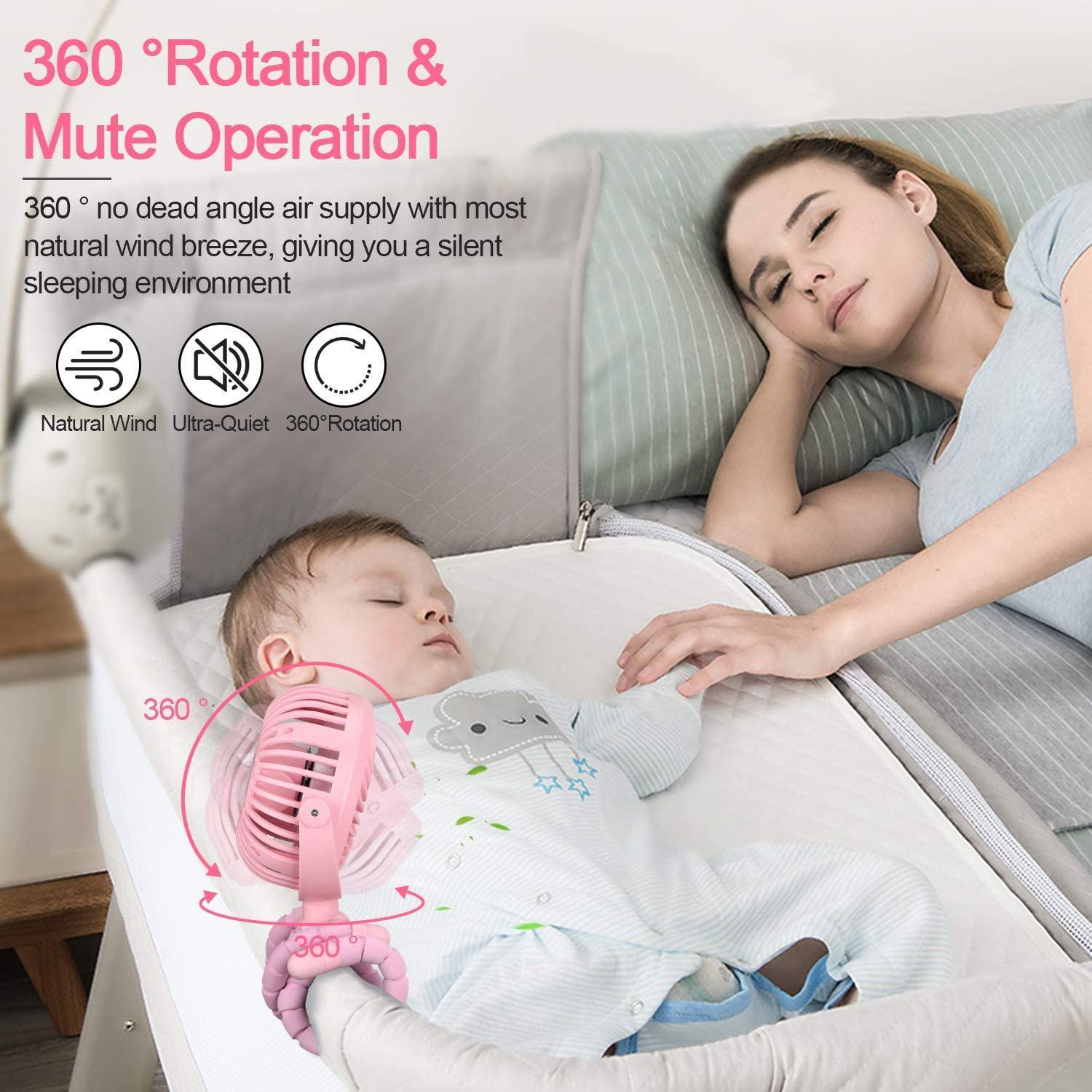 BTN Stroller Fan – Portable USB Baby Fan with Clip, LED Light & 3 Speeds - Baby Time Now