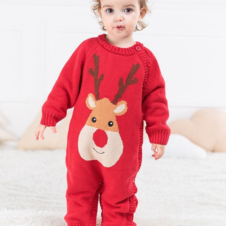 Red Face Deer Baby Crawling Clothes – Cotton Winter Outfit