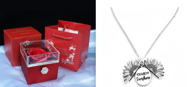 BTN Rotating Rose Jewelry Gift Box – Preserved Flower & Drawer for Rings & Earrings - Baby Time Now