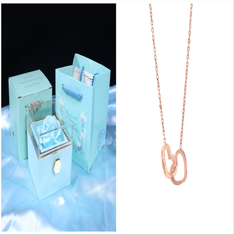 BTN Rotating Rose Jewelry Gift Box – Preserved Flower & Drawer for Rings & Earrings - Baby Time Now
