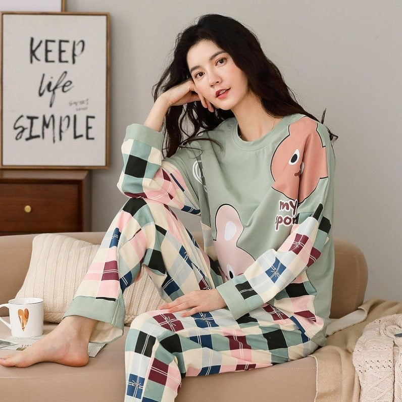 BTN Pajamas Set Women Cute Cartoon Print Sleepwear 2 Piece Lounge Sets - Baby Time Now