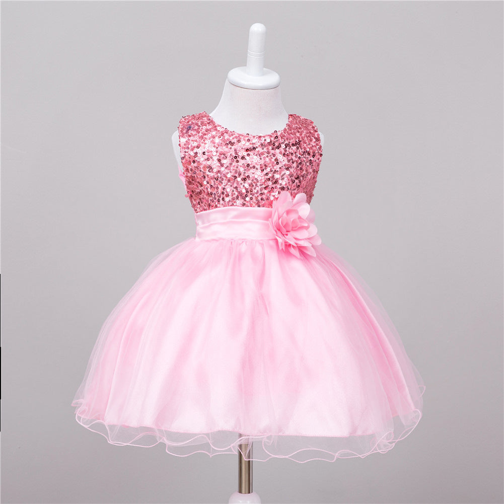 BTN Baby Sequin Princess Dress – Flower Girl, Wedding & Party Dress in 10 Colors - Baby Time Now