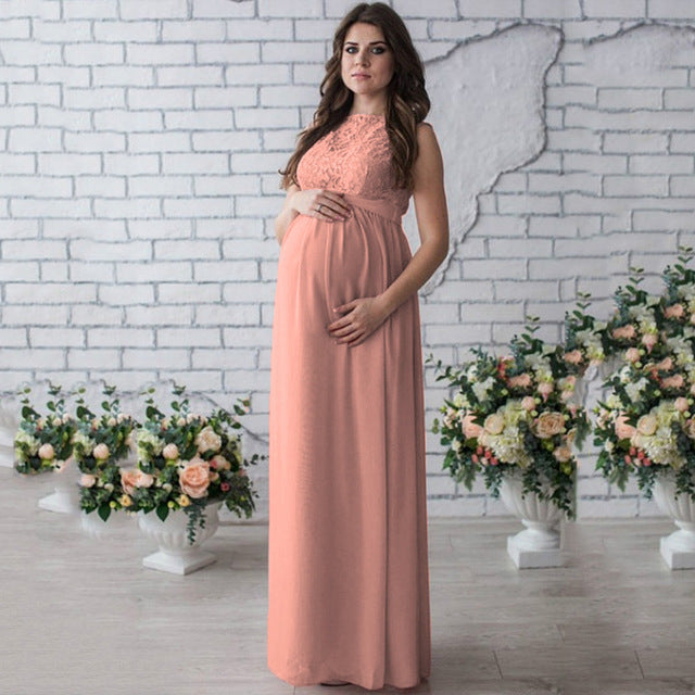 BTN Lace Sleeveless Motherhood Dress – Elegant Polyester Dress for Moms-to-Be - Baby Time Now