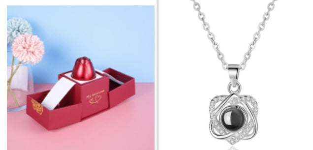 BTN Metal Rose Jewelry Gift Box with Crystal Necklace – Valentine’s & Wedding Gift - Baby Time Now