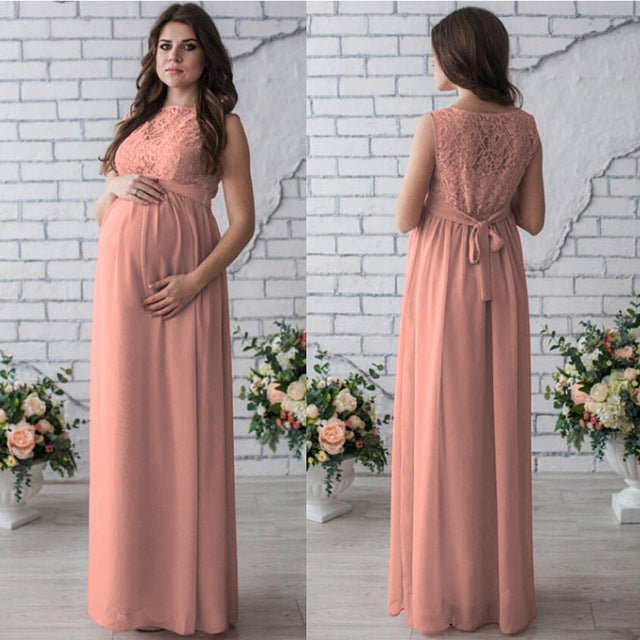 BTN Lace Sleeveless Motherhood Dress – Elegant Polyester Dress for Moms-to-Be - Baby Time Now