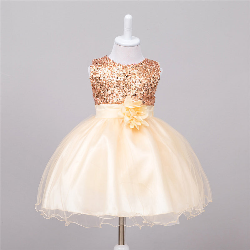 BTN Baby Sequin Princess Dress – Flower Girl, Wedding & Party Dress in 10 Colors - Baby Time Now