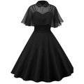 BTN Cape Shawl Two-Piece Doll Collar Dress – Mid-Length Cotton Blend Elegant Outfit - Baby Time Now
