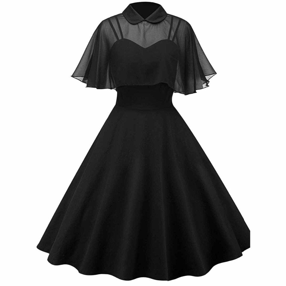 BTN Cape Shawl Two-Piece Doll Collar Dress – Mid-Length Cotton Blend Elegant Outfit - Baby Time Now
