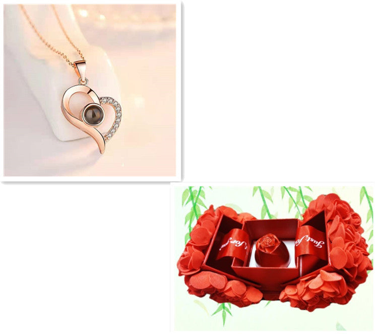 BTN Metal Rose Jewelry Gift Box with Crystal Necklace – Valentine’s & Wedding Gift - Baby Time Now
