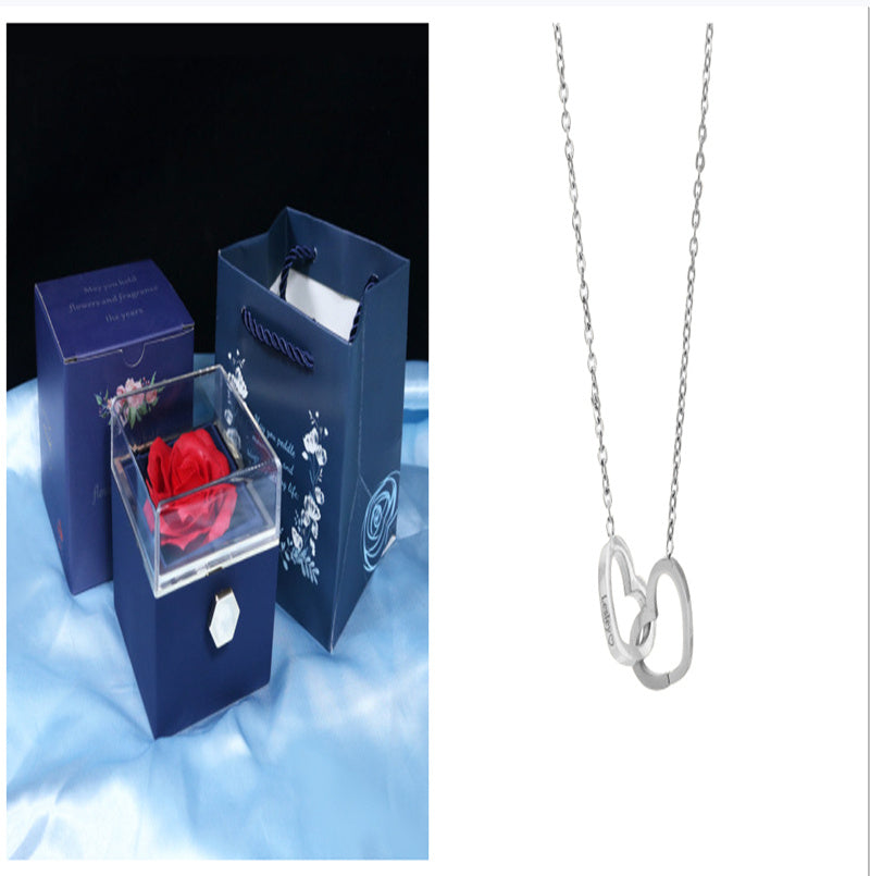 BTN Rotating Rose Jewelry Gift Box – Preserved Flower & Drawer for Rings & Earrings - Baby Time Now