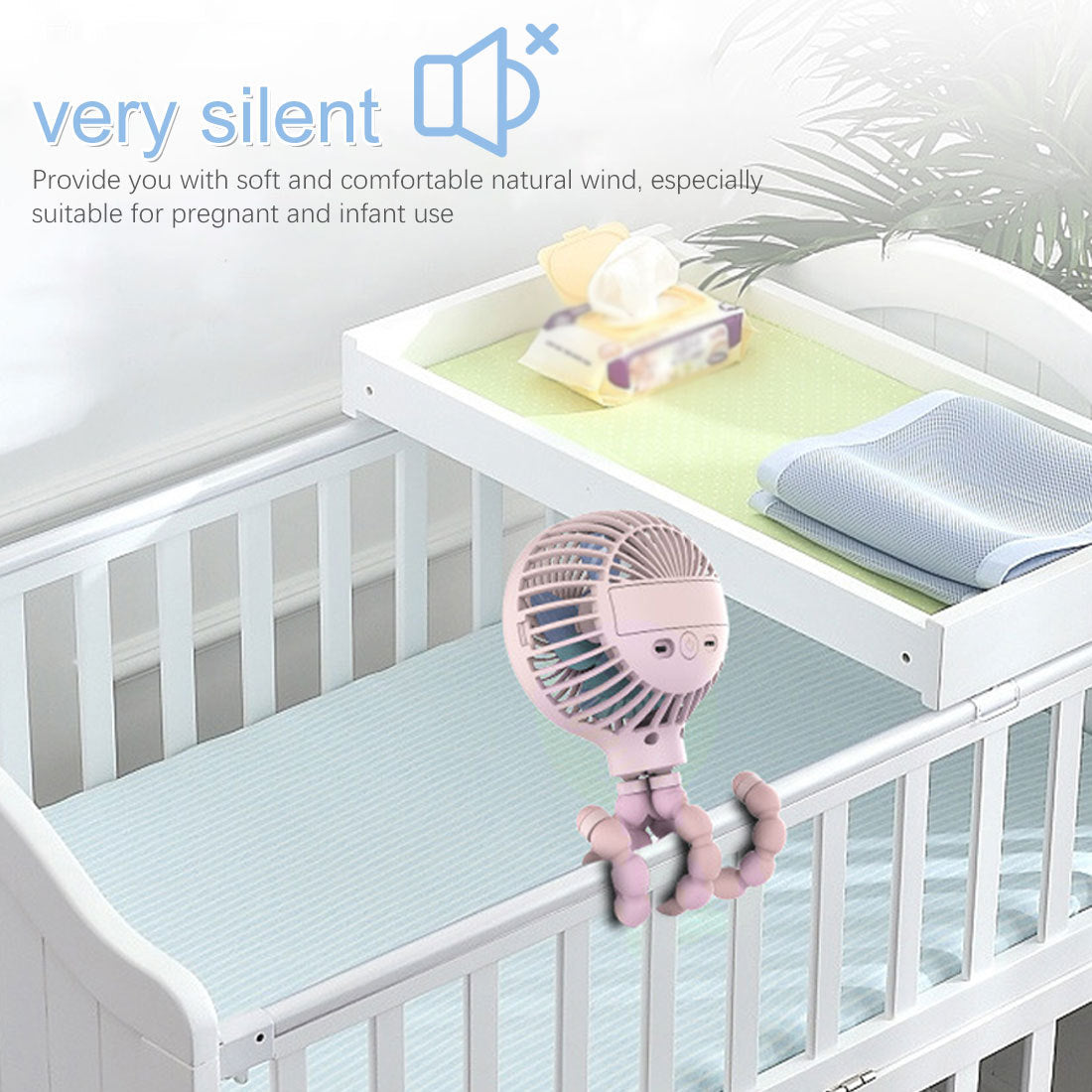 BTN Octopus Folding Stroller Fan – USB Rechargeable Mini Portable Baby Cooling Fan - Baby Time Now