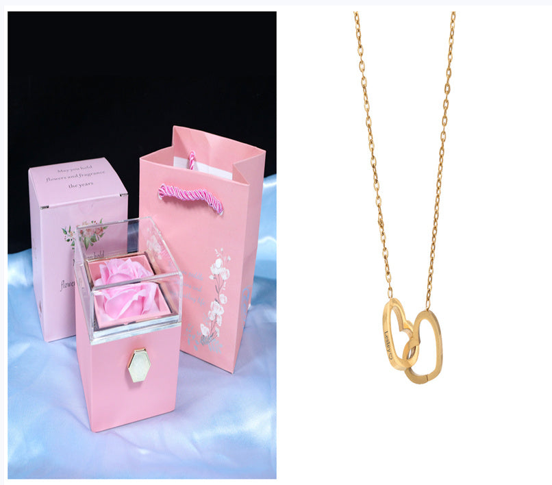 BTN Rotating Rose Jewelry Gift Box – Preserved Flower & Drawer for Rings & Earrings - Baby Time Now