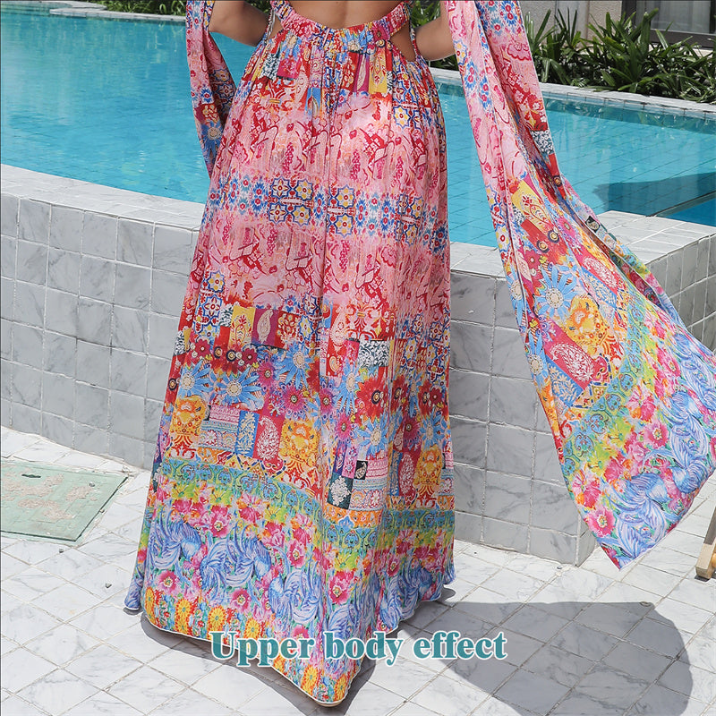 BTN Women’s Floral Large Hem Dress – Elegant Red Maxi Style in Sizes M–XXL - Baby Time Now