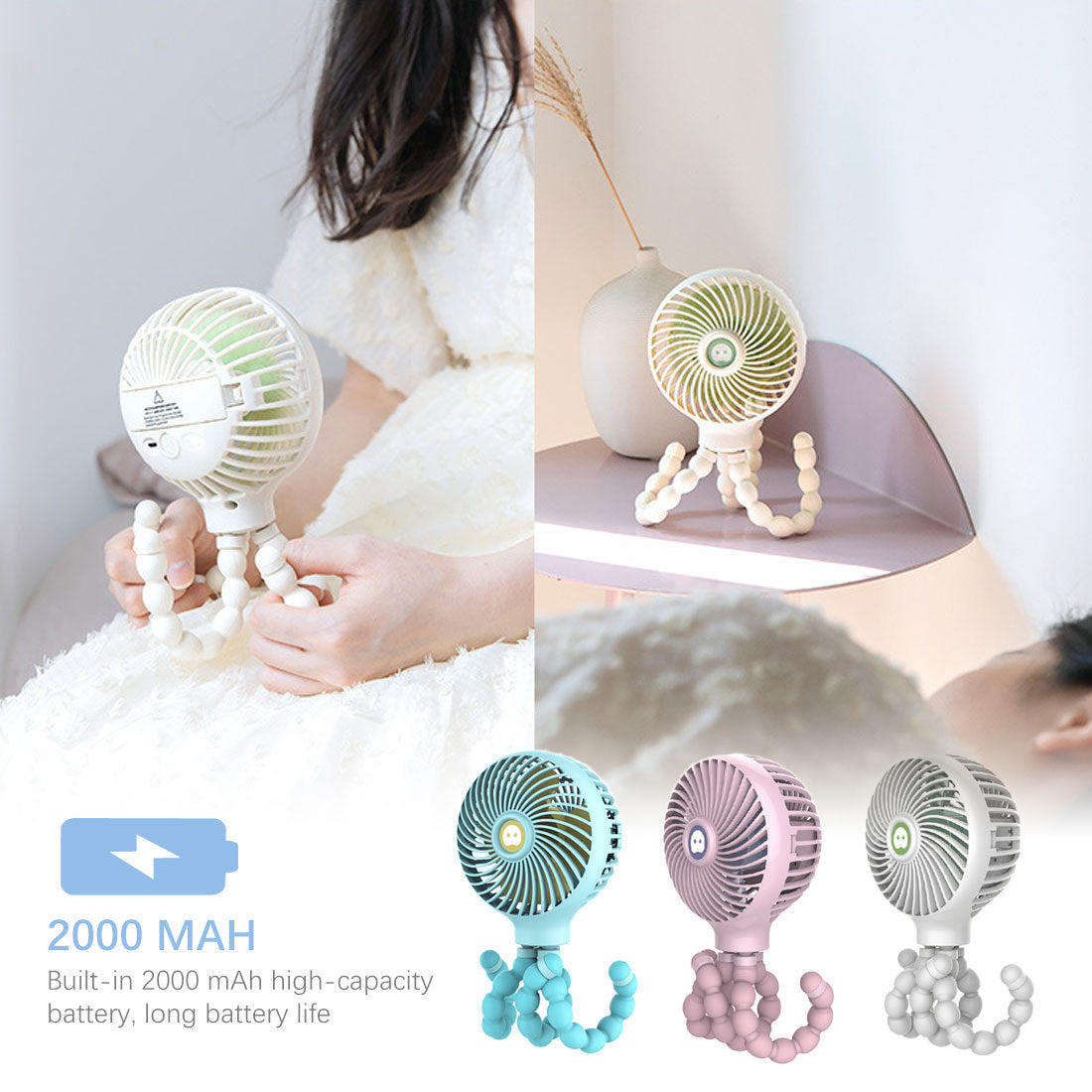 BTN Octopus Folding Stroller Fan – USB Rechargeable Mini Portable Baby Cooling Fan - Baby Time Now