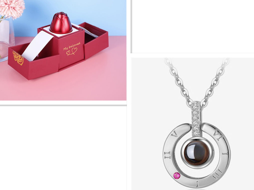 BTN Metal Rose Jewelry Gift Box with Crystal Necklace – Valentine’s & Wedding Gift - Baby Time Now