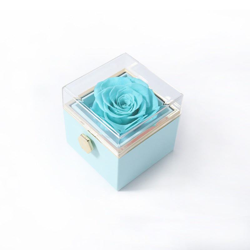 BTN Rotating Rose Jewelry Box – Elegant Acrylic Gift Box for Rings & Earrings - Baby Time Now