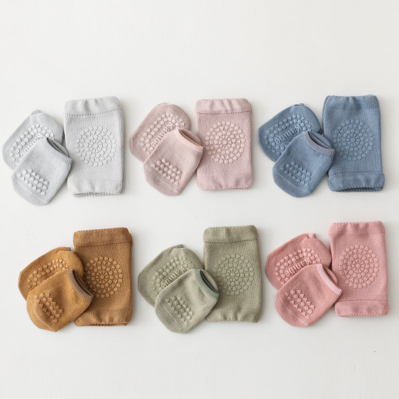 Children’s Knee Pad Floor Socks Set – Soft Cotton Terry Non-Slip Toddler Knee Protection in 6 Colors (0–3 Years