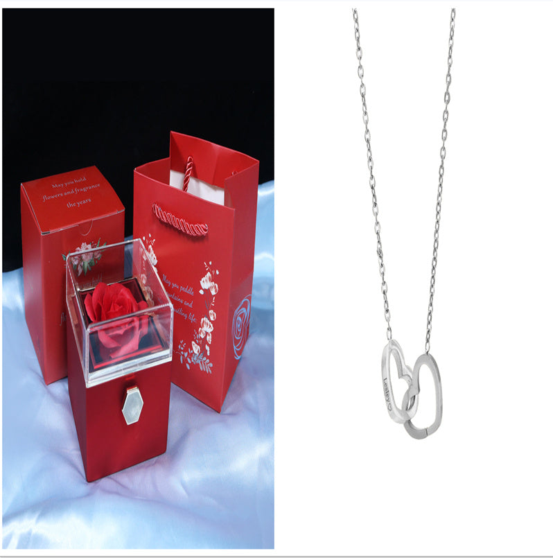 BTN Rotating Rose Jewelry Gift Box – Preserved Flower & Drawer for Rings & Earrings - Baby Time Now