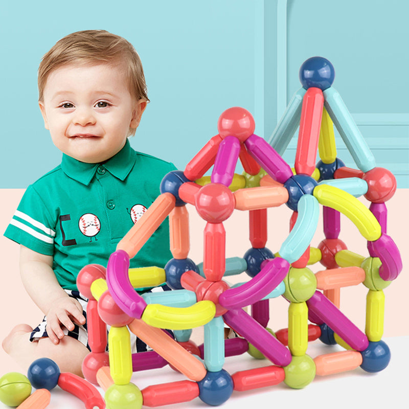 Magnetic Building Blocks Toy Set – 50–100pcs Magnetic Sticks & Balls for Kids, STEM Construction Bricks, Colorful & Durable ABS - Baby Time Now